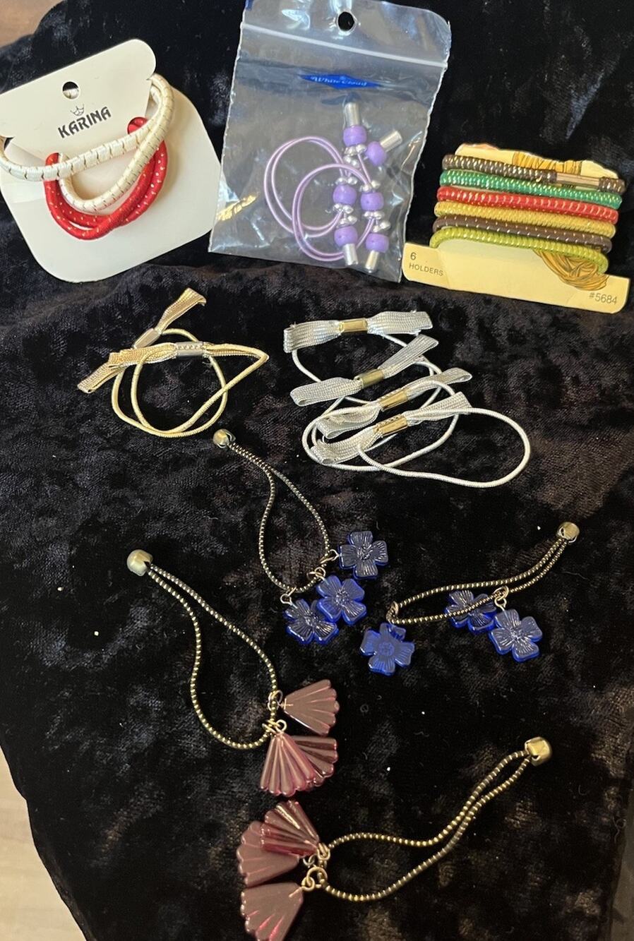 VTG 70s-80s Large Hair Tie Ponytail Holders Lot Of 22 Bead Danglers Flowers Bows